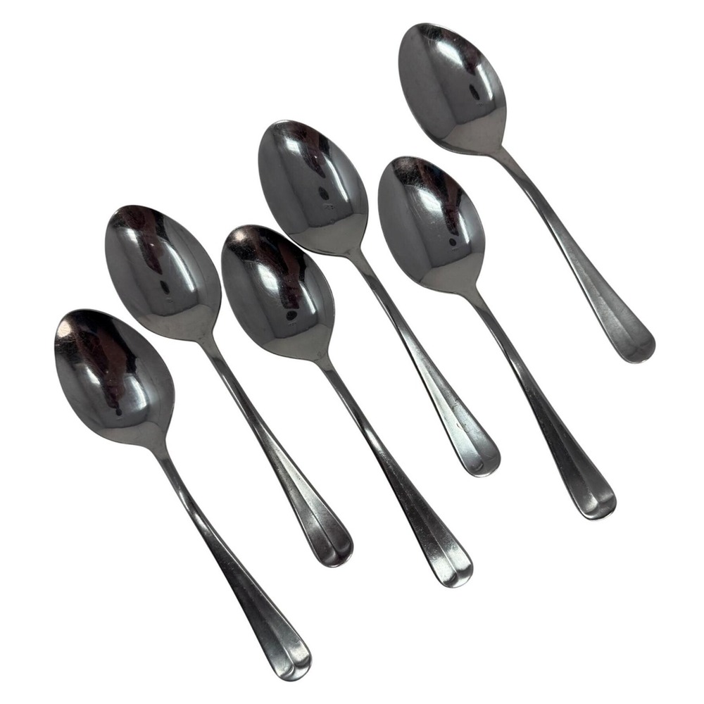 6 Vintage Oval Place Spoons Oyster Bay Barclay Geneve Stainless Steel Flatware